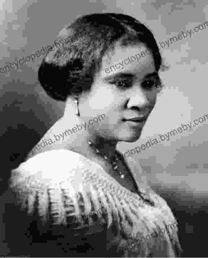 A Portrait Of Madam C.J. Walker, A Woman With Dark Skin And Short, Curly Hair, Wearing A White Dress And A Pearl Necklace. All About Madam C J Walker