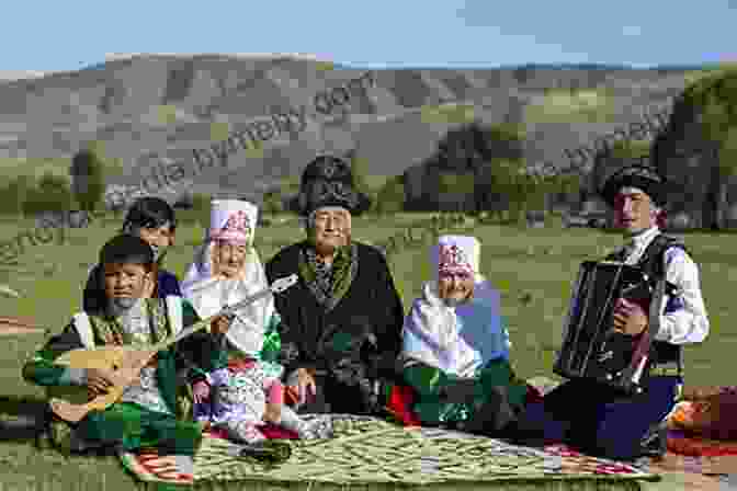 A Traditional Kazakh Family, Dressed In Colorful National Costumes, Gathered Around A Table, Sharing A Meal And Laughter. Country Jumper In Kazakhstan Claudia Dobson Largie