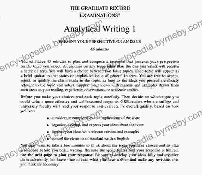 GRE Analytical Writing Practice Essay 1 GRE For Dummies Quick Prep