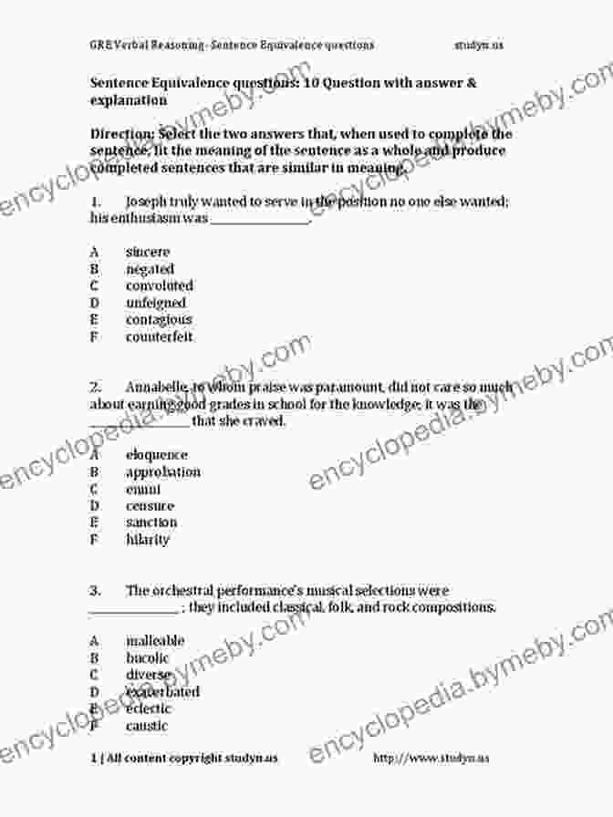 GRE Verbal Reasoning Practice Question 1 GRE For Dummies Quick Prep